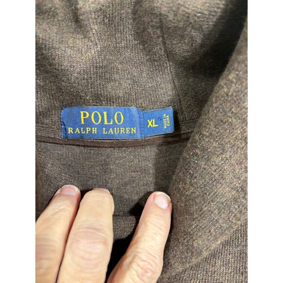 Polo Ralph Lauren Shawl Collar Sweater XL Brown Elbow Patch Pullover heritage - Picture 5 of 6